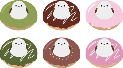 かわいいシマエナガとカラフルドーナツ6種セット