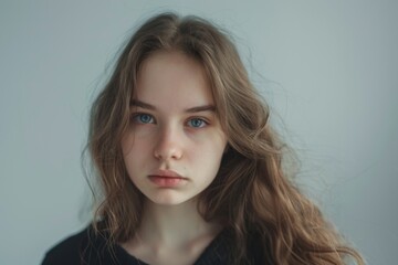 Naklejka premium Portrait of a defiant girl isolated on a gray background