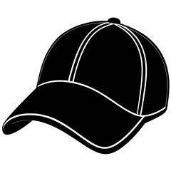 Baseball Cap Black And White Silhouette Sports Headwear Fashionable Design Isolated On White Background Simple Vector