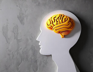 Head made from concrete, with visible relief of brain