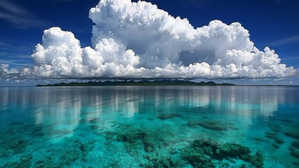 Island Paradise: Breathtaking View of a Tropical Island under a Majestic Cumulus Cloud - Powered by Adobe