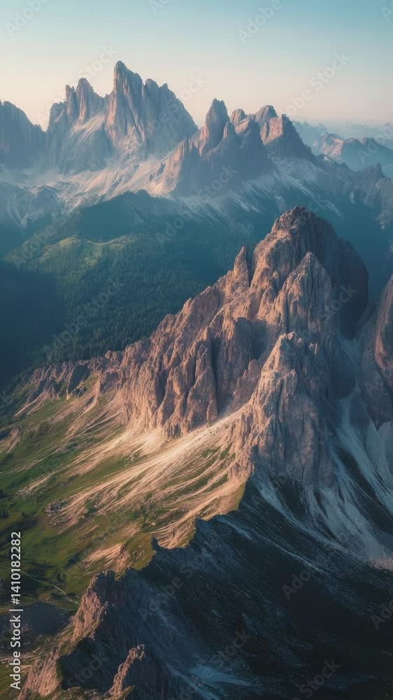 Poster aerial perspective of a mountain range landscape with varying elevations and terrain features.