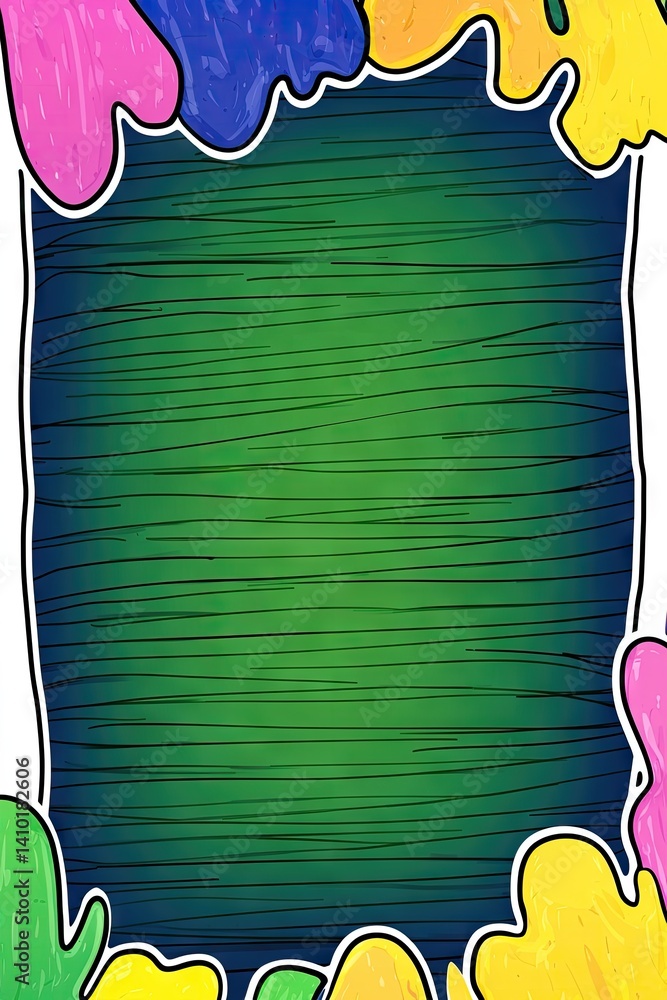 Aufkleber green wood-grain background framed by colorful abstract blobs