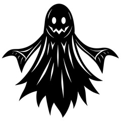 Black And White Cartoon Ghost Illustration For Halloween Celebrations Vector Spooky Apparition With Visible Arms And Frightful Facial Features Isolated On A White Background