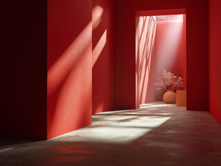 stage with red curtains and spotlight