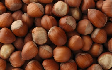 Fototapeta premium Pile of Hazelnuts Brown Nuts Food Background