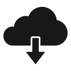 Simple Black Silhouette Cloud With Download Arrow Sign For Computing,Cloud Storage,And File Sharing For Web Or App Design
