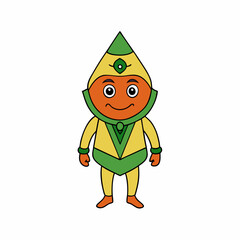 Cartoon Character With Pointed Hat In Yellow And Green Vector Art Childlike Illustration Isolated On White Background