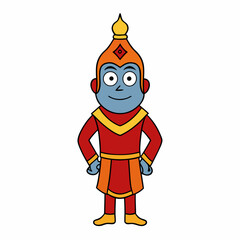 Cartoon Character With Unique Skin Tone In Traditional Costume Standing On Isolated White Background Smiling Adorably