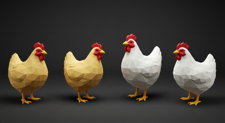 Fototapeta premium Four Simple Chickens On A Dark Background