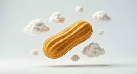 A floating &eacute;clair infused with levitating whipped cream spheres