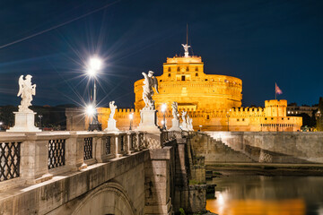 Castel Sant Angelo at night in Rome. Italy