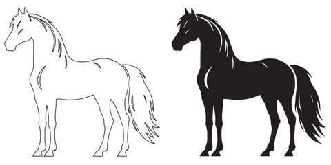 Majestic horse silhouette – simple design for logos and creative branding in equine and rustic niches – horse silhouette – horse vector – horse illustration – horse outline – horse line art

