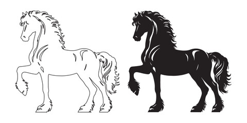 Bold horse silhouette – sleek vector art for rustic, equine, and adventure-themed branding – horse silhouette – horse vector – horse illustration – horse outline – horse line art

