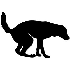 Silhouette Vector Image Of A Dog Defecating With Its Tail Up On A White Background