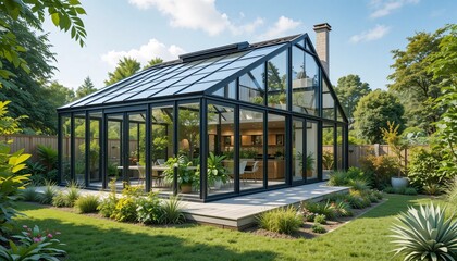 Obraz premium Modern Glass Conservatory Garden Room Extension Home Design