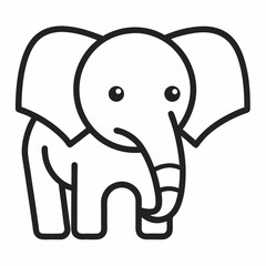 Cute Elephant Illustration With Bold Outline Simple Design Black And White Graphic Representation Charming Animal Vector For Childrens Design Friendly Character Isolated On White