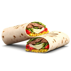 Delicious beef wrap with fresh vegetables perfect for lunch or a quick and easy meal option today on transparent background