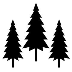 Simple Illustration Of Three Christmas Trees In A Forest Silhouette With Black Color Against A White Background Graphic Resource