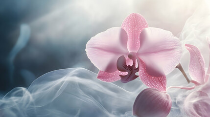 Plakat Delicate pink orchid in wispy smoke.