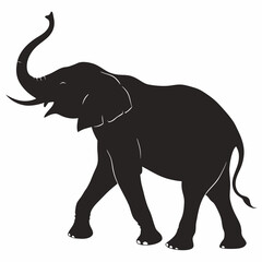 Majestic Elephant Silhouette With Trunk Up Vector Illustration Perfect For Wildlife Projects,Conservation Efforts And Creative Designs