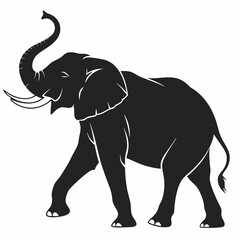 Elegant Walking Elephant Silhouette Design With Tusks And Raised Trunk For Wildlife Conservation Artwork