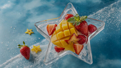 Mango and Strawberry Cocktail Inside a Transparent Icy Star – Creative Concept
