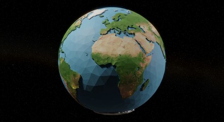 Fototapeta premium Low Poly Earth Globe In Space Digital 3D Model Of Planet