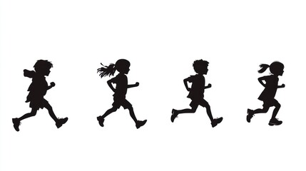 Obraz premium Silhouettes of Children Running Joyfully: A Dynamic Illustration of Childhood Energy and Playfulness.