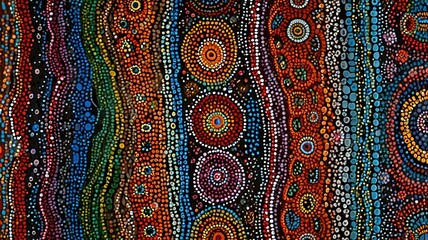Abstract Australian Aboriginal Dot Painting with Vibrant Circular Patterns