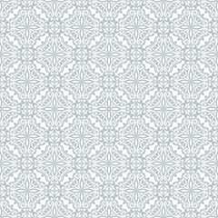 Linear Silver Arabesque Seamless Pattern. Minimalist Islamic Ornament. Monoline Oriental Floral Tile Motif. Elegant Geometric Vector for Wallpaper, Fabric, Textile, Luxury Packaging