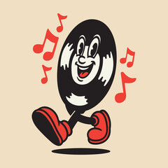 Vinyl record vintage logo. Retro mascot character design vector illustration. DJ discs. 70s 80s 90s