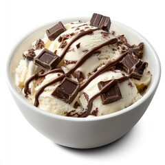 Creamy vanilla ice cream topped with rich dark chocolate