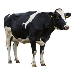 Black and white dairy cow facing forward with slight turn