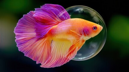 Celestial Siamese Fighting Fish with Vibrant Colors and Bubble, Embarking on a Mystical Voyage in Underwater Realm