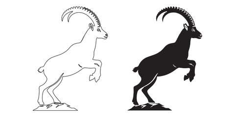 Crisp ibex icon vector – modern and clean silhouette for nature branding – ibex silhouette – ibex vector – ibex illustration – ibex outline – ibex icon – ibex line art


