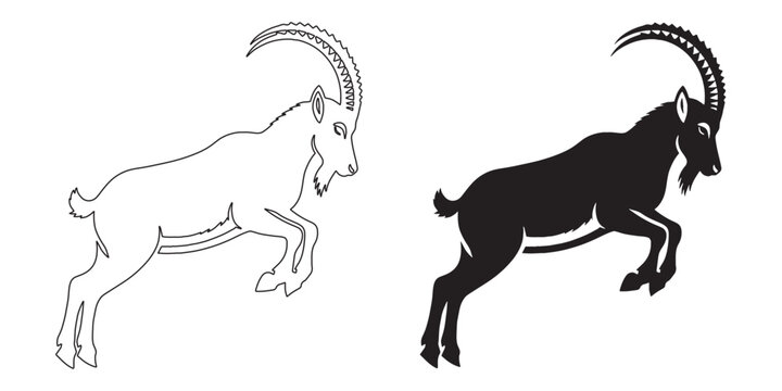 Nature ibex line art – vector silhouette that captures alpine wildlife elegance – ibex silhouette – ibex vector – ibex illustration – ibex outline – ibex icon – ibex line art

