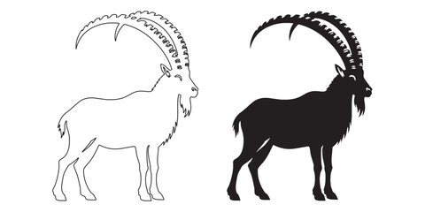 Strong ibex vector art – bold and rugged silhouette design for mountain and animal branding – ibex silhouette – ibex vector – ibex illustration – ibex outline – ibex icon – ibex line art


