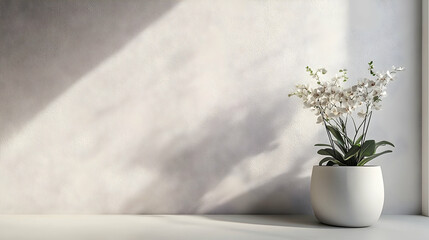 Gentle sunlight casts shadows on a serene white orchid.