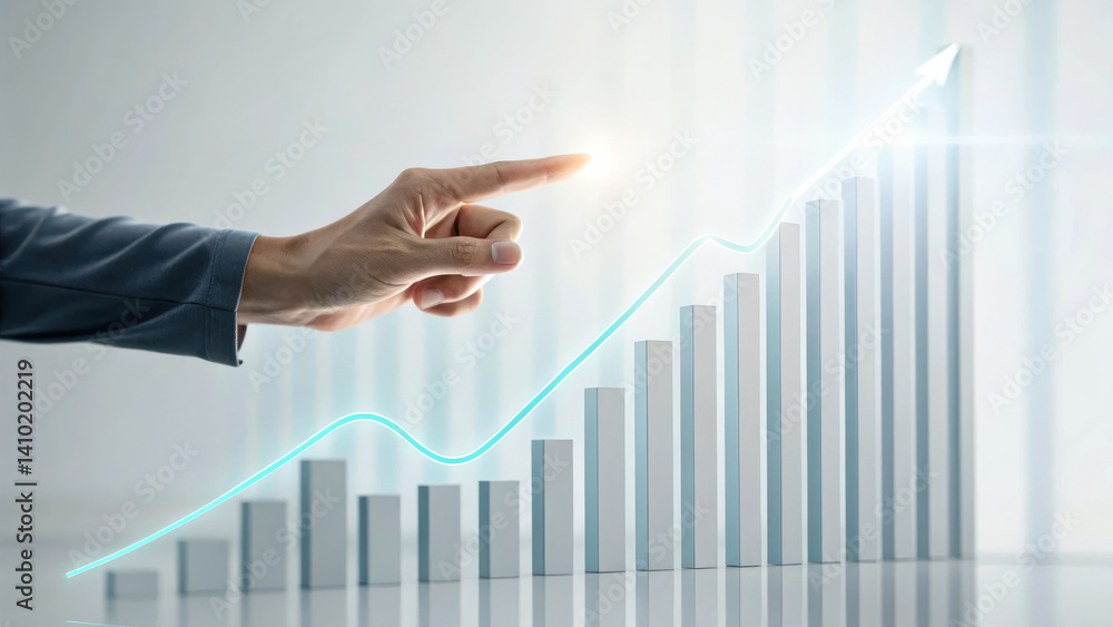 Poster hand points towards rising graph symbolizing business growth and success. this captures essence of p