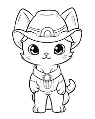 Kitty Cowboy coloring pages line art. Easy coloring book