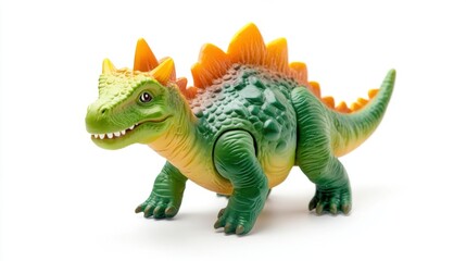 Obraz premium A realistic toy dinosaur isolated on white, front view, well-lit 