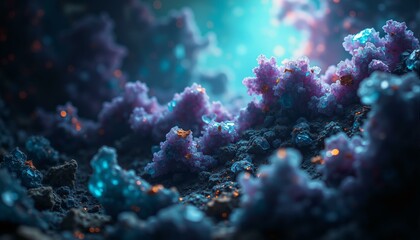 Obraz premium Swirling nebulae of amethyst and emerald form obsidian shards within a dark, cosmic vacuum.