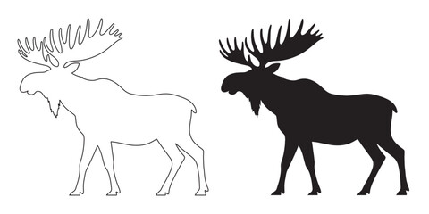 Adventure moose vector – stylish silhouette for hiking, hunting, or camping visuals – moose silhouette – moose vector – moose illustration – moose outline – moose icon – moose line art

