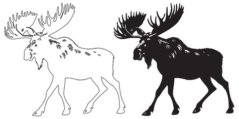 Vintage style moose – rustic silhouette vector for classic wilderness feel – moose silhouette – moose vector – moose illustration – moose outline – moose icon – moose line art

