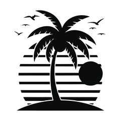 Tropical Twilight Escape: Sunset Over Palm Paradise © Silhouette stock