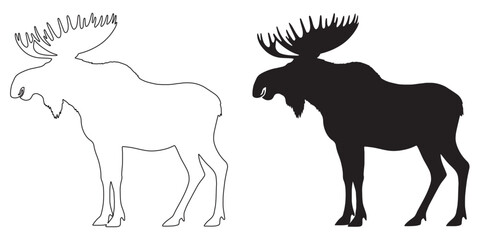Minimal moose icon – simplified vector design for forest branding and merchandise – moose silhouette – moose vector – moose illustration – moose outline – moose icon – moose line art

