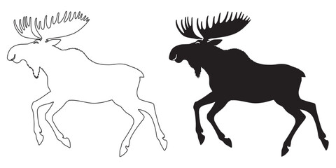 Decorative moose silhouette – nature vector perfect for wilderness themed assets – moose silhouette – moose vector – moose illustration – moose outline – moose icon – moose line art

