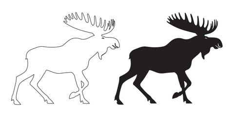 Wild moose line art – sharp silhouette for forest themes and nature designs – moose silhouette – moose vector – moose illustration – moose outline – moose icon – moose line art

