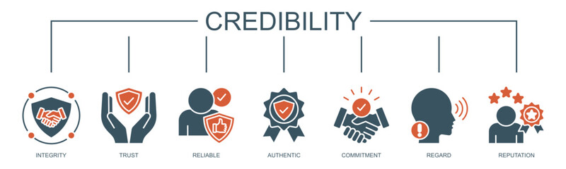 Credibility banner web icon vector illustration concept with icon of integrity, trust, reliable, authentic, commitment, regard, and reputation
